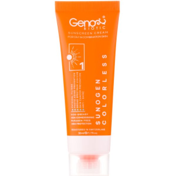 کرم ضد آفتاب بی رنگ ژنو بایوتیک با SPF50 مناسب پوست چرب و مختلط حجم 50 میلی لیتر